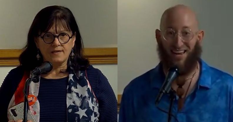 Margie Massoudi (L) took issue with teacher teacher Steven Isicoff mentioning his husband in class. (Duval County Public Schools)
