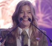 Jennifer English celebrating her win at the Golden Joystick Awards.