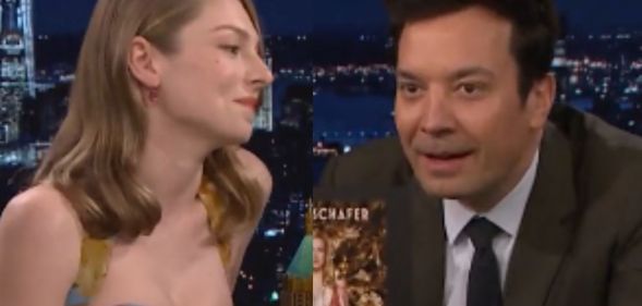 A split image of Hunter Schafer and Jimmy Fallon.
