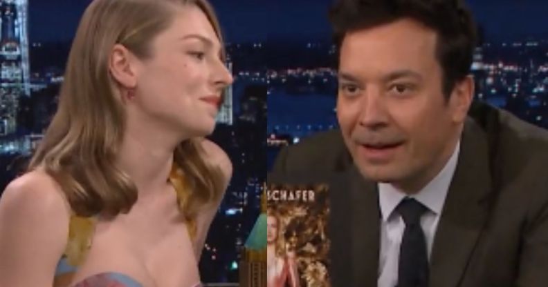 A split image of Hunter Schafer and Jimmy Fallon.