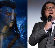 An image composite featuring Avatar (left) and Joseph Kahn speaking on stage (right).