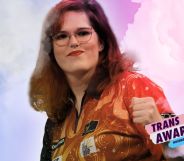 Noa-Lynn van Leuven edited into a smokey background.