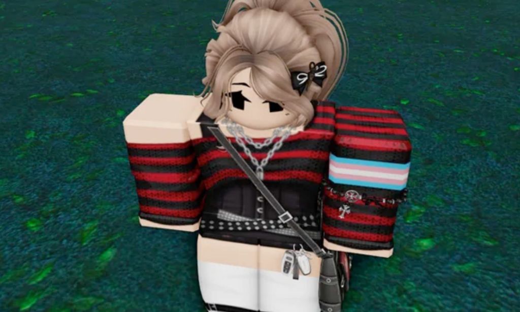 A Roblox avatar wearing the trans tied armband. 