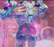 Venom from Marvel Rivals wiggling his bottom while wearing a tutu