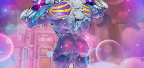 Venom from Marvel Rivals wiggling his bottom while wearing a tutu