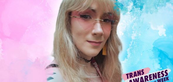An edited photo of Amelia Hansford for Trans Awareness Week.