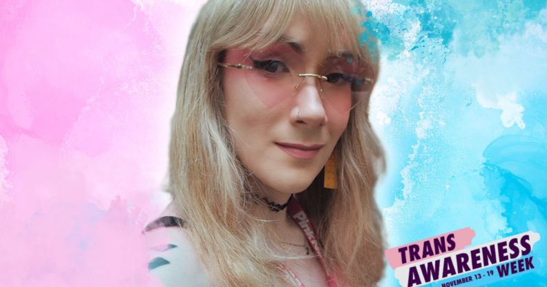 An edited photo of Amelia Hansford for Trans Awareness Week.