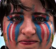 A person with trans make-up on their face.