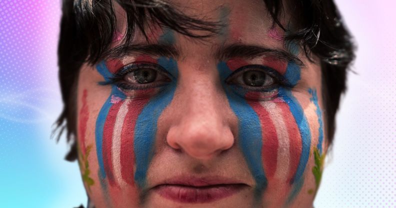 A person with trans make-up on their face.