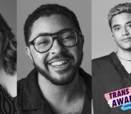 Three monochrome portraits of trans people.