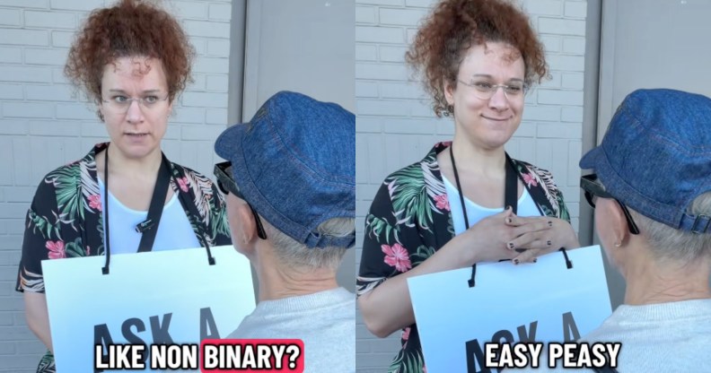 Two images of Trans TikToker Lilly Continobeing asked what non-binary means.