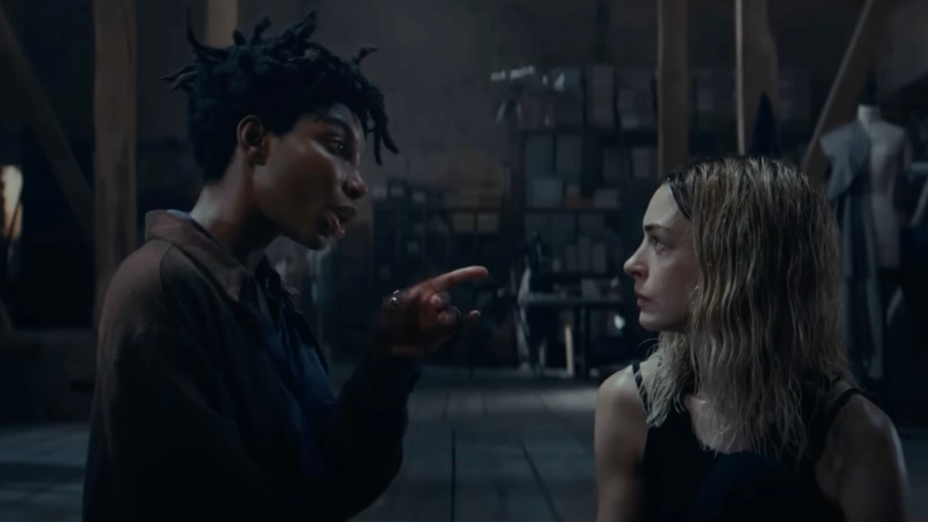 Mother Mary still: Michaela Coel and Anne Hathawa staring eachother down