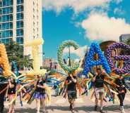 Participants carrying balloons spelling out "Chicago" during the 53rd annual Chicago Pride Parade on 30 June, 2024, in Chicago, Illinois.