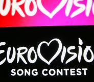 Eurovision Song Contest (ESC) logo is seen on a smartphone and on a pc screen.