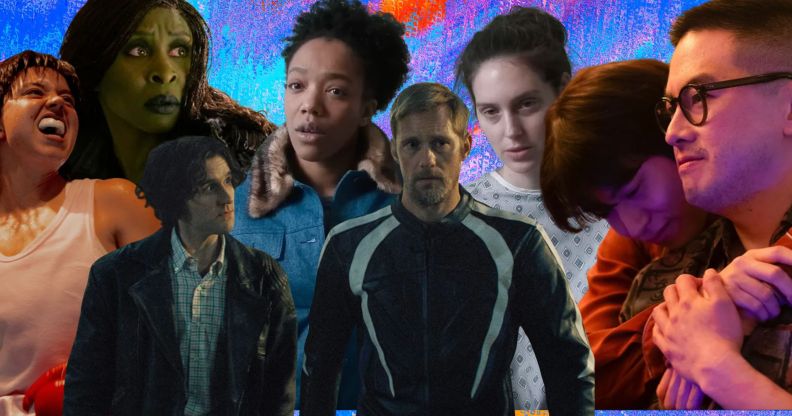 A collage featuring stills from Christy, Wicked: For Good, Pillion, Sorry Baby and The Wedding Banquet.