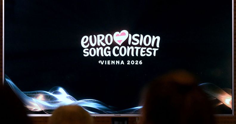 A screen shows the logo of the Eurovision Song Contest (ESC) 2026