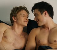 Connor Storrie as Ilya Rozanov and Hudson Williams as Shane Hollander in Heated Rivalry. (Bell Media)