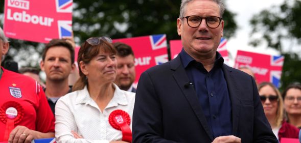 Prime minister Keir Starmer surrounded by Labour voters.