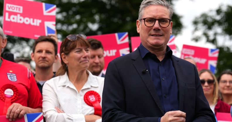 Prime minister Keir Starmer surrounded by Labour voters.