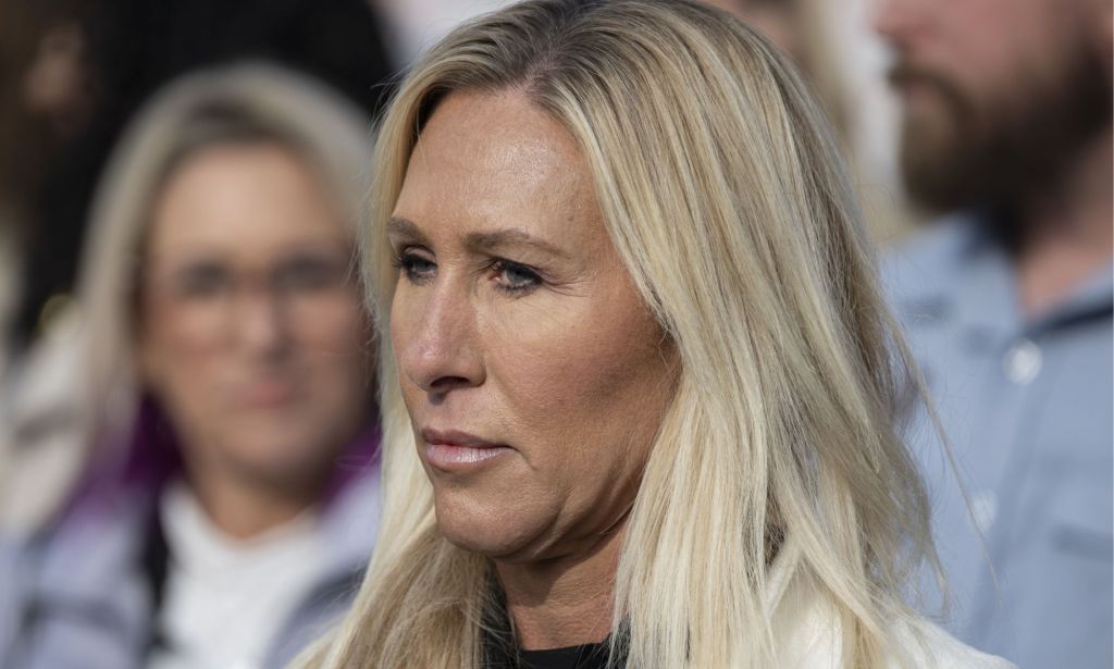 A close-up of Marjorie Taylor Greene.