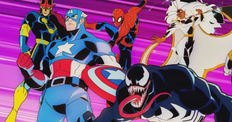 A cartoon drawing of several Marvel superheroes.