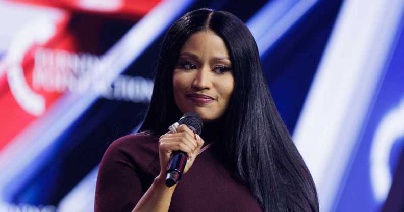 Surprise guest Nicki Minaj is interviewed by Erika Kirk on the final day of Turning Point USA's annual AmericaFest conference.