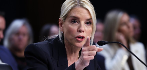 WASHINGTON, DC - OCTOBER 07: U.S. Attorney General Pam Bondi testifies before the Senate Judiciary Committee in the Hart Senate Office Building on Capitol Hill on October 07, 2025 in Washington, DC. Bondi is expected to face criticism from Democrats on the Justice Department’s targeting of President Trump’s political opponents, including the recent indictment of former FBI Director James Comey. (Photo by Win McNamee/Getty Images)