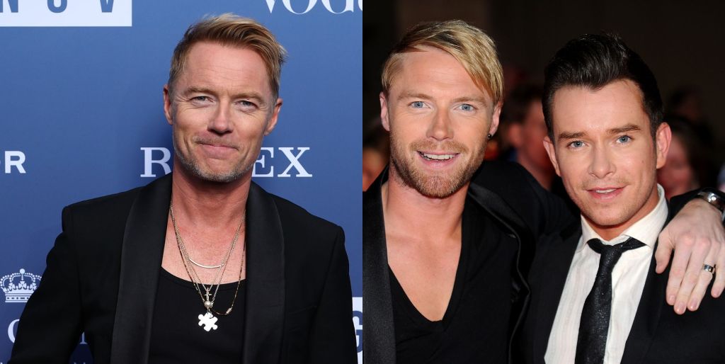 Ronan Keating poses in 2025 (left) and in 2009 with Stephen Gately, days before his death.