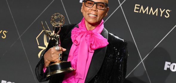 RuPaul, winner of Outstanding Reality TV Competition for "RuPaul's Drag Race" poses in the press room at the 75th Primetime Emmy Awards
