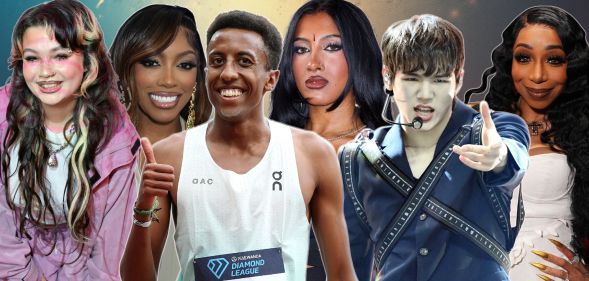 A collage featuring Lola Young, Porsha Williams, Yared Nuguse, Lara Raj, Bain and Tiffany Pollard.