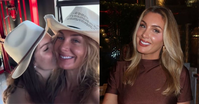 Zilda Williams being kissed by a woman (left) and on a night out in a brown top, smiling (right)