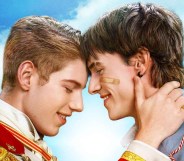 Andrew Tong as Prince Nicholas Valehart and Greg Duffy as his lover, Lucas Wilder. THe pair are resting their foreheads together while Nicholas has his hand on Lucas' neck.