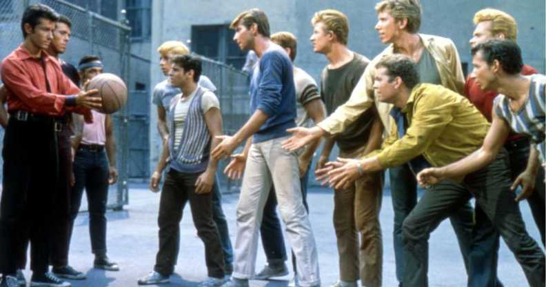 Actors George Chakiris, Tony Mordente, Tucker Smith and Russ Tamblyn in a scene from the musical film 'West Side Story', 1961