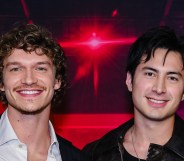 Connor Storrie and Hudson Williams attend the premiere of Heated Rivalry