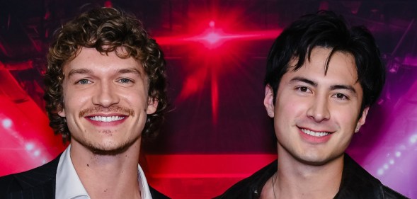 Connor Storrie and Hudson Williams attend the premiere of Heated Rivalry