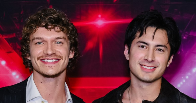 Connor Storrie and Hudson Williams attend the premiere of Heated Rivalry