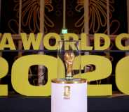 FIFA World Cup Trophy is displayed prior to the FIFA World Cup 2026 Official Draw at John F. Kennedy Center for the Performing Arts on December 05, 2025 in Washington, DC.