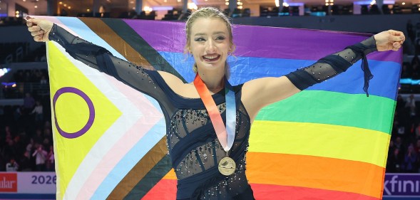 Amber Glenn poses for a photo during the Victory Ceremony after competing in the Women's Free Skating during the 2026 United States Figure Skating Championships