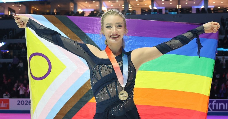 Amber Glenn poses for a photo during the Victory Ceremony after competing in the Women's Free Skating during the 2026 United States Figure Skating Championships