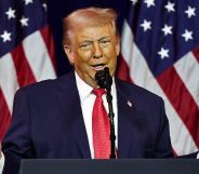 US president Donald Trump speaking at a podium.