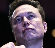 A shot of Elon Musk looking upward.