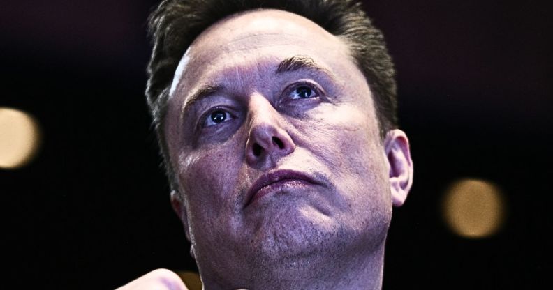 A shot of Elon Musk looking upward.