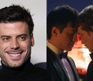 Headshot of François Arnaud and a Heated Rivalry still of Hudson Williams as Shane Hollander and Connor Storrie as Ilya Rozanov