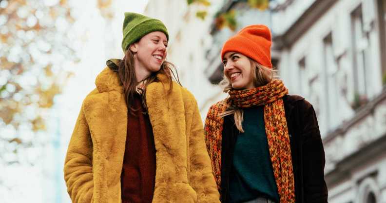 Two women taking a walk in the city
