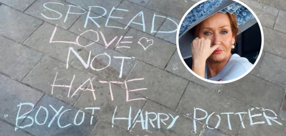 A pavement chalk message reading: "Spread Love Not Hate. Boycott Harry Potter."