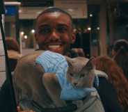 Jerome and Lupin offering 'free pet therapy' in London.