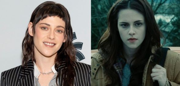 On the left, Kristen Stewart on 4 January. On the right, Kristen Stewart as Bella Swan in Twilight.