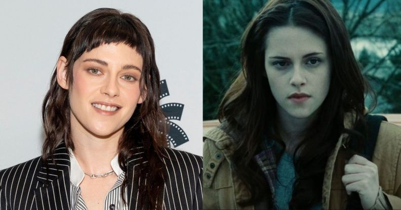 On the left, Kristen Stewart on 4 January. On the right, Kristen Stewart as Bella Swan in Twilight.