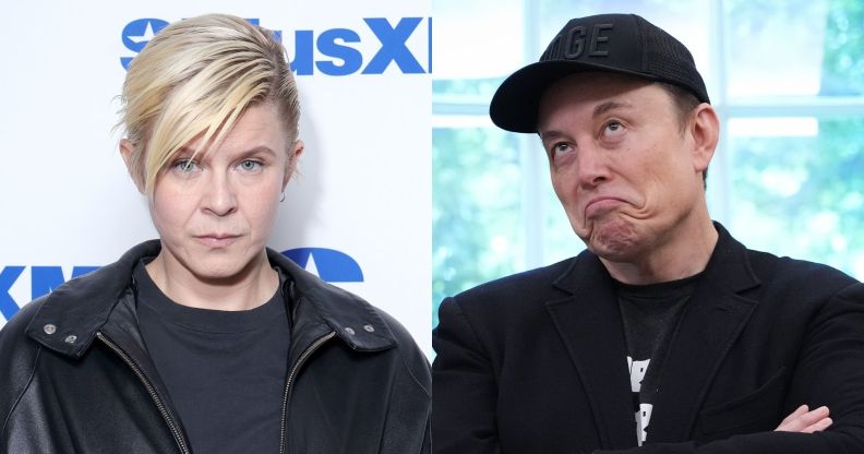 On the left, singer Robyn. On the right, Elon Musk pulls a face.