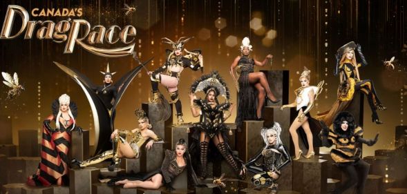 Canada's Drag Race promo image for season five featuring all the queens in bee-themed outfits.